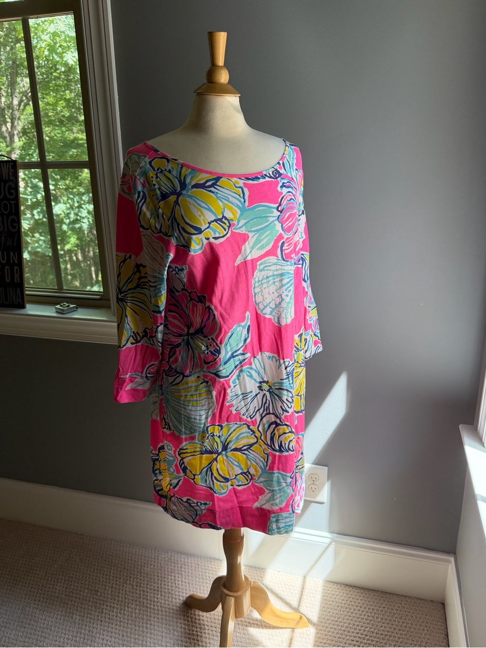 XL Like New Bright Pink Floral Shift Dress- Perfect for Spring/ Summer